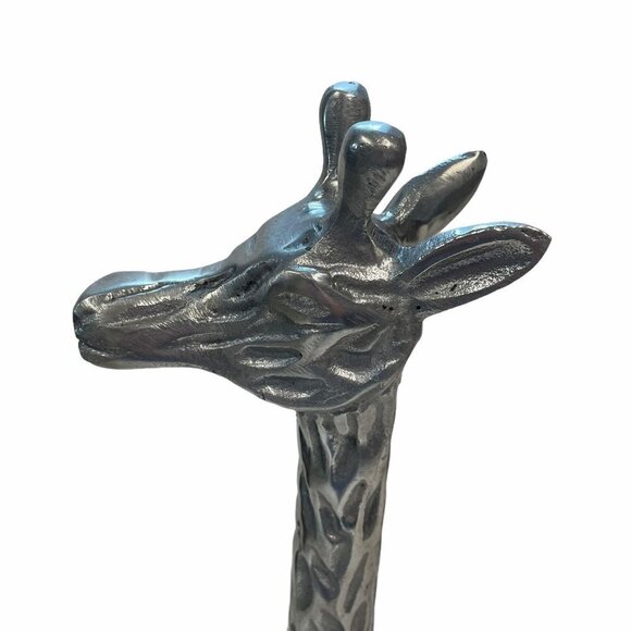 Giraffe Metal Sculpture Pewter Silver Textured - Picture 2 of 6